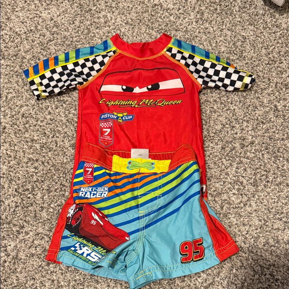 Disney Lightning McQueen Red Blue Kids Swim Suit